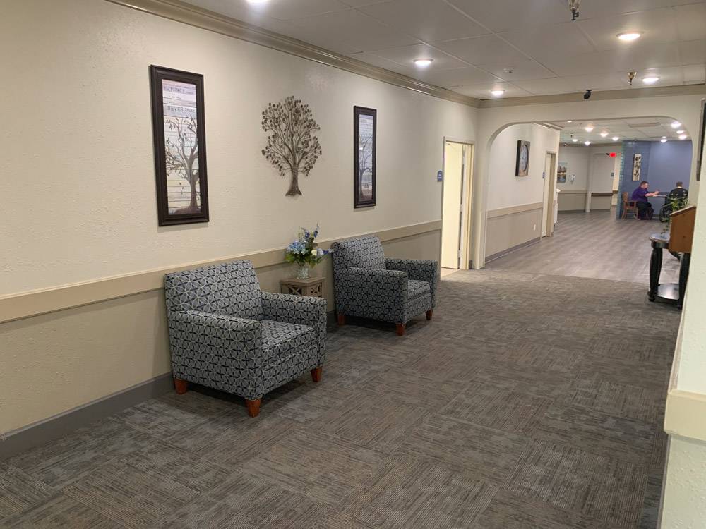 An exterior shot of the Greenville Nursing and Rehabilitation Center from the Greenville Gallery.